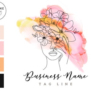 Premade Logo, Woman Line Art Logo, Beauty Logo, Premade Branding, Watermark, Signature Logo, Text Logo