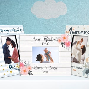 First Mother's Day Gifts, Personalized Our 1st Mother's Day Picture Frame with Names, Date | 6 Designs, 2 Sizes | New Mom Gifts