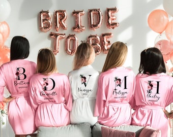 Personalized Bridesmaid Robes - Bridesmaid Gifts - 3 Colors & 5 Flower Designs - Bridesmaid Proposal Gift, Bride Wedding Robe - Bride to Be