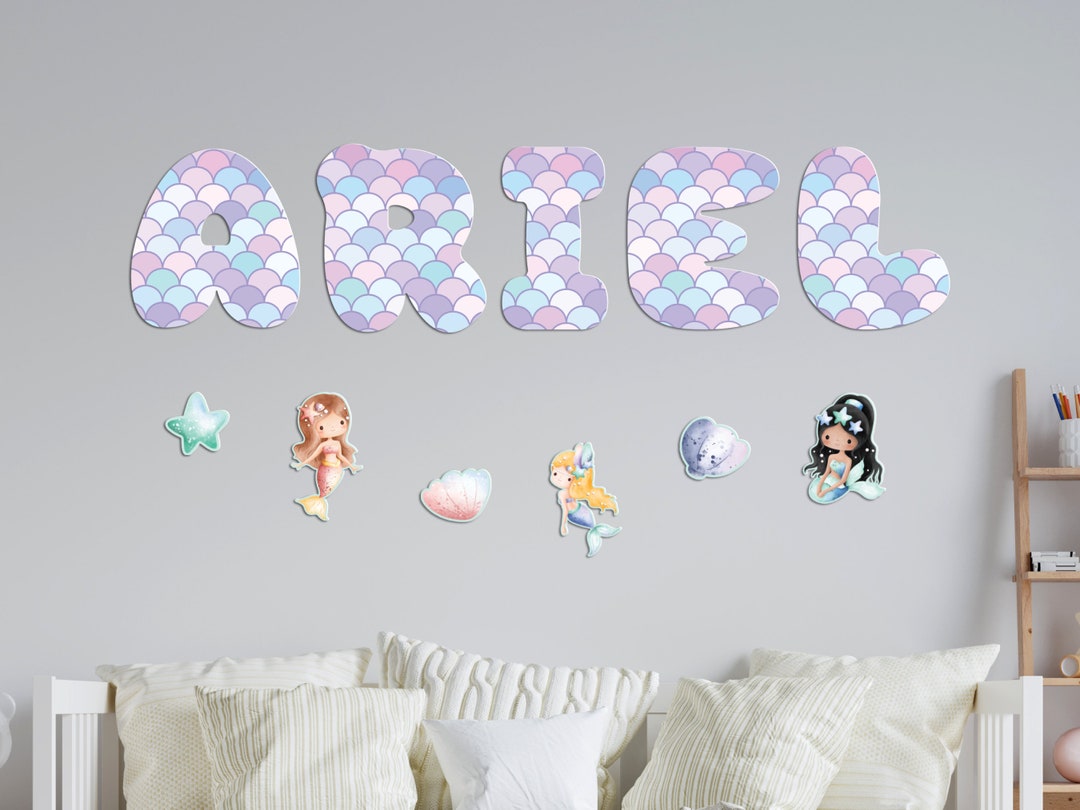Nursery Name Sign, Custom Name Letters W/ Mermaid Theme, Personalized ...