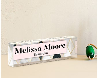 Desk Name Plate Personalized - 28 Background Options - Coworker Gifts, Workspace Decorations, Professional Office Decor