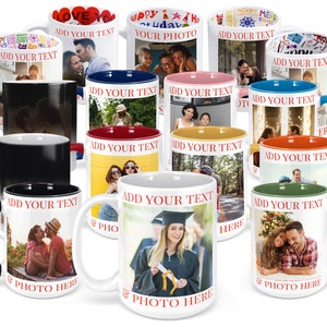 Custom Photo Coffee Mug, 11 - 15 oz. Personalized Mug w/ Picture, Text, Name - Personalized Gifts, Taza Personalizadas