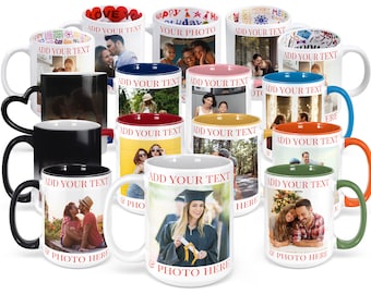 Custom Photo Coffee Mug, 11 - 15 oz. Personalized Mug w/ Picture, Text, Name - Personalized Gifts, Taza Personalizadas