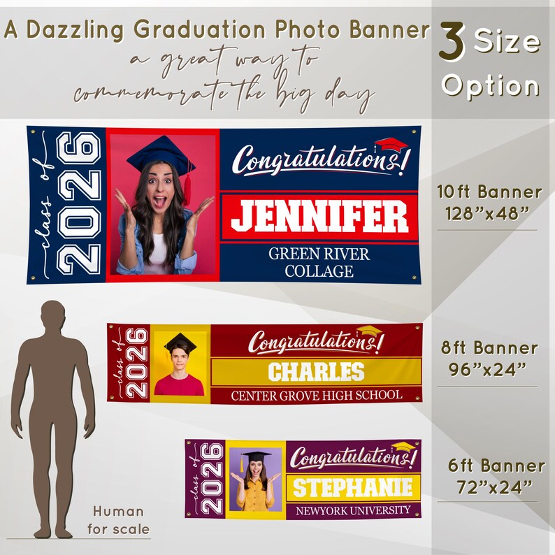 Personalized Graduation Banner w/ Photo, Name & School - 3 Sizes - Outdoor Graduation Decoration 2026 - Class of 2026 - Graduation Yard Sign image 9