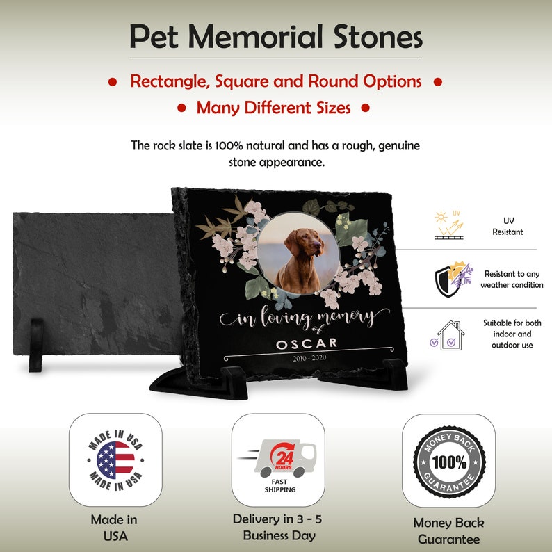 Pet Memorial Stone with Photo, 7 Sizes, 6 Designs | Pet Grave Marker, Pet Headstone | Dog Memorial Stone, Garden Memorial Stone,Weatherproof bild 3