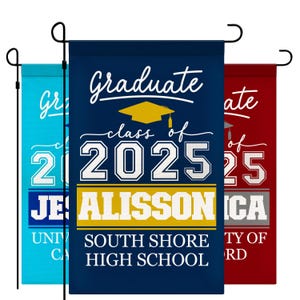 Personalized Graduation Garden Flag w/ Name & School Name - 3 Sizes - Outdoor Graduation Decoration 2025 - Class of 2025 Yard Sign