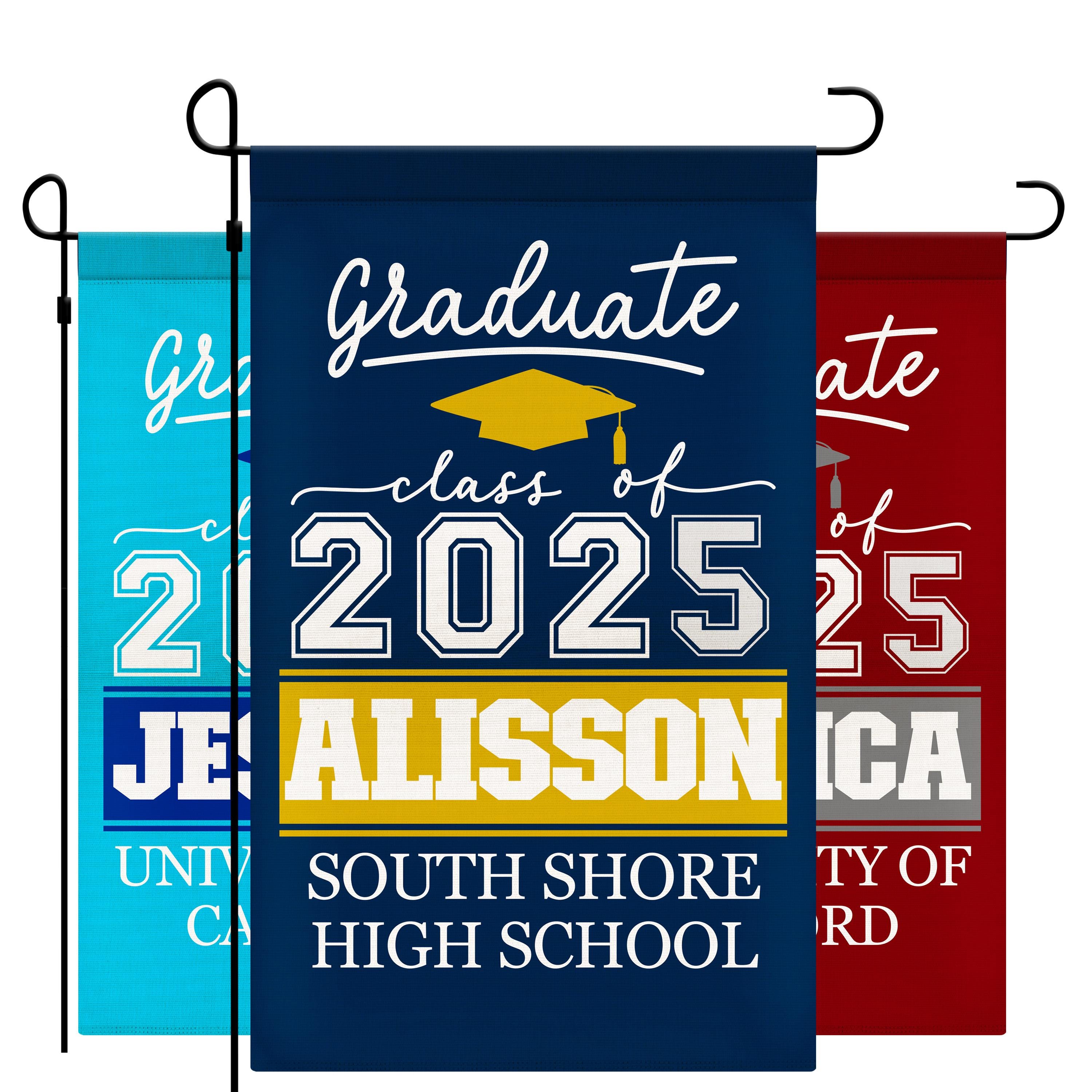 Personalized Graduation Garden Flag w/ Name & School Name - 3 Sizes - Outdoor Graduation Decoration 2025 - Class of 2025 Yard Sign