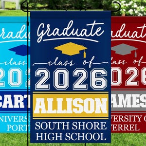 Personalized Graduation Garden Flag w/ Name & School Name - 3 Sizes - Outdoor Graduation Decoration 2026 - Class of 2026 Yard Sign