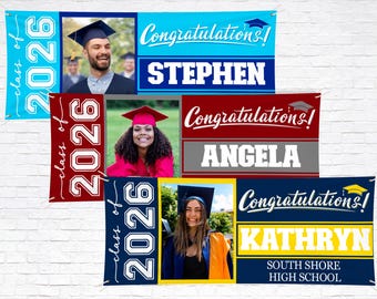 Personalized Graduation Banner w/ Photo, Name & School - 3 Sizes - Outdoor Graduation Decoration 2026 - Class of 2026 - Graduation Yard Sign