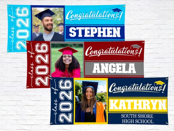 Personalized Graduation Banner w/ Photo, Name & School - 3 Sizes - Outdoor Graduation Decoration 2026 - Class of 2026 - Graduation Yard Sign