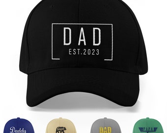 Personalized Dad Baseball Cap w/ Title, Est. Year - 12 Colors, 12 Thread Colors - Fathers Day Present from Daughter, Son, First Fathers Day