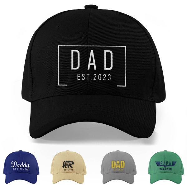 Personalized Dad Baseball Cap w/ Title, Est. Year - 12 Colors, 12 Thread Colors - Fathers Day Present from Daughter, Son, First Fathers Day