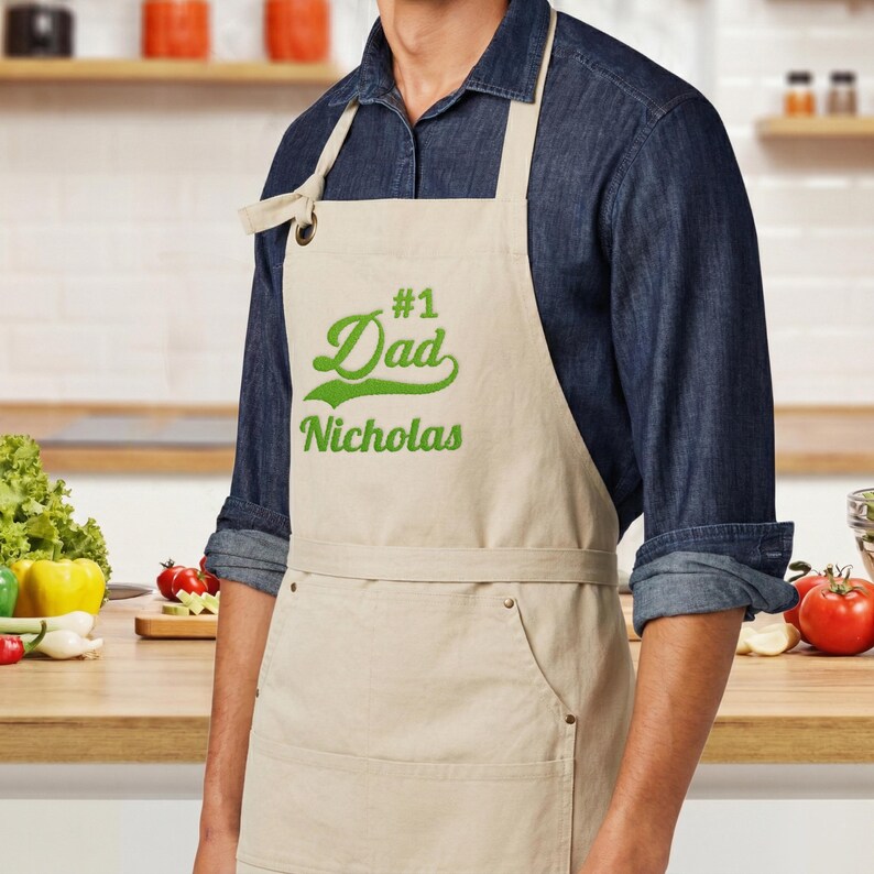 Custom Embroidered Apron for Men, Dad Apron for Fathers Day - Birthday Gifts for Dad, Grilling Gifts for Men, Personalized Gifts for Him image 9