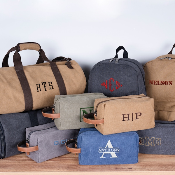 Personalized Gifts for Him - 15 Designs, 14 Thread Colors - Toiletry Bag for Men, Backpack for Him, Traveler Duffel Bag - Groomsmen Gifts