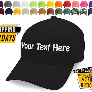 Custom Embroidered Baseball Cap for Men, Women - Your Text or Initials - 24 Cap Colors, 18 Thread Colors - Personalized Gifts for Him, Her