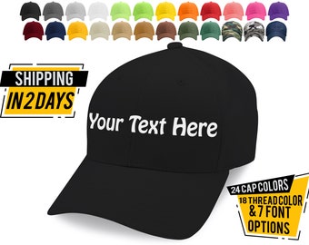 Custom Embroidered Baseball Cap for Men, Women - Your Text or Initials - 24 Cap Colors, 18 Thread Colors - Personalized Gifts for Him, Her