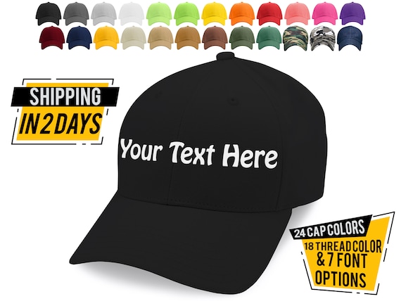 Custom Embroidered Baseball Cap for Men, Women - Your Text or Initials - 24 Cap Colors, 18 Thread Colors - Personalized Gifts for Him, Her