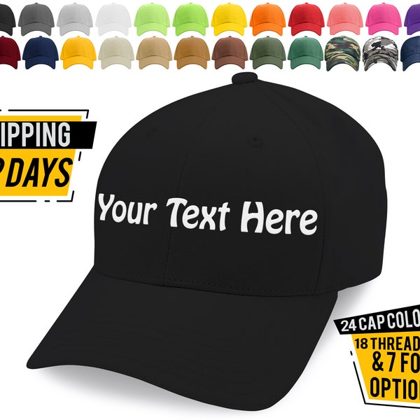 Custom Embroidered Baseball Cap for Men, Women - Your Text or Initials - 24 Cap Colors, 18 Thread Colors - Personalized Gifts for Him, Her