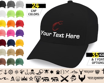 Custom Embroidered Baseball Cap for Men & Women - 35 Icons, 24 Cap Colors, 18 Thread Colors and 7 Fonts - Birthday Gifts for Dad, Mother