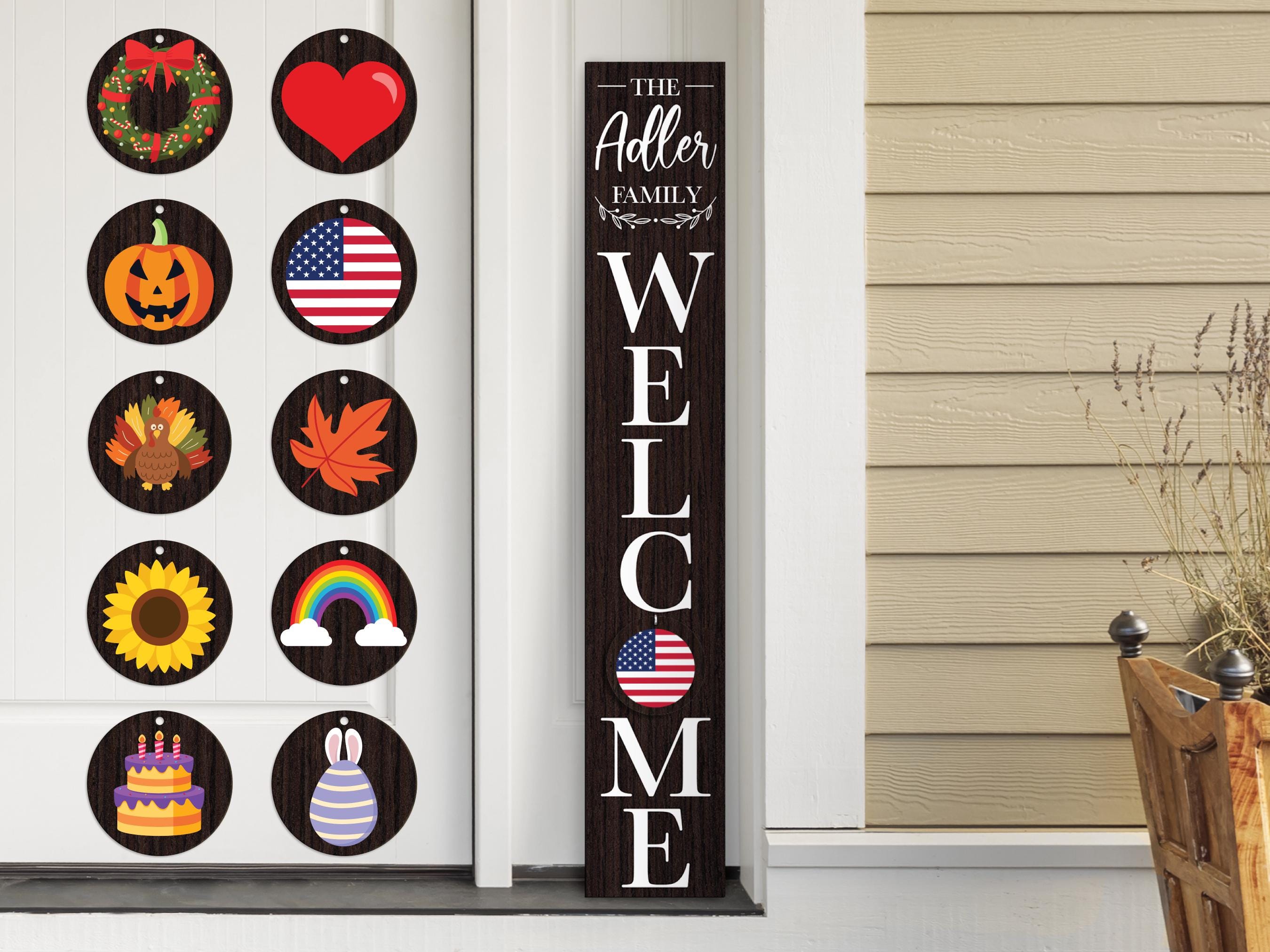 Interchangeable, Personalized Welcome Sign - Welcome Sign for Front Door, 10 Icons - Rustic Porch Sign, Housewarming Gifts