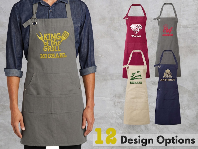Custom Embroidered Apron for Men, Dad Apron for Fathers Day - Birthday Gifts for Dad, Grilling Gifts for Men, Personalized Gifts for Him image 8