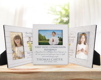 First Communion Gifts for Boys,Girls - Personalized 1st Holy Communion Picture Frame w/ Name & Date - Primera Communion - 5 Designs