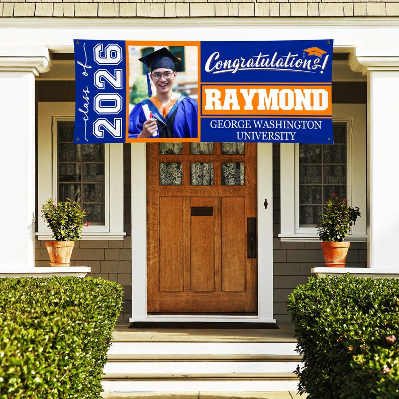 Personalized Graduation Banner w/ Photo, Name & School - 3 Sizes - Outdoor Graduation Decoration 2026 - Class of 2026 - Graduation Yard Sign image 5