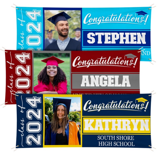 Personalized Graduation Banner w/ Photo, Name & School - 3 Sizes - Outdoor Graduation Decoration 2024 - Class of 2024 - Graduation Yard Sign