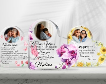 Mothers Day Gifts - Custom Acrylic Mom Photo Block with Text, 6 Designs - Gifts for Mom, Birthday Gifts for Mom - Mom Gifts from Daughter