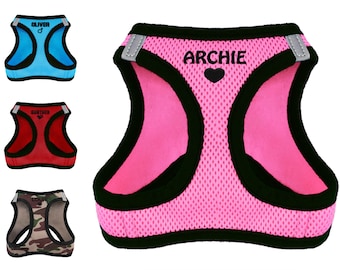 Embroidered Custom No Pull Dog Harness w/Dog's Name - 5 Fonts, 7 Icons - All Weather Mesh Step in Vest Harness for Small and Medium Dogs