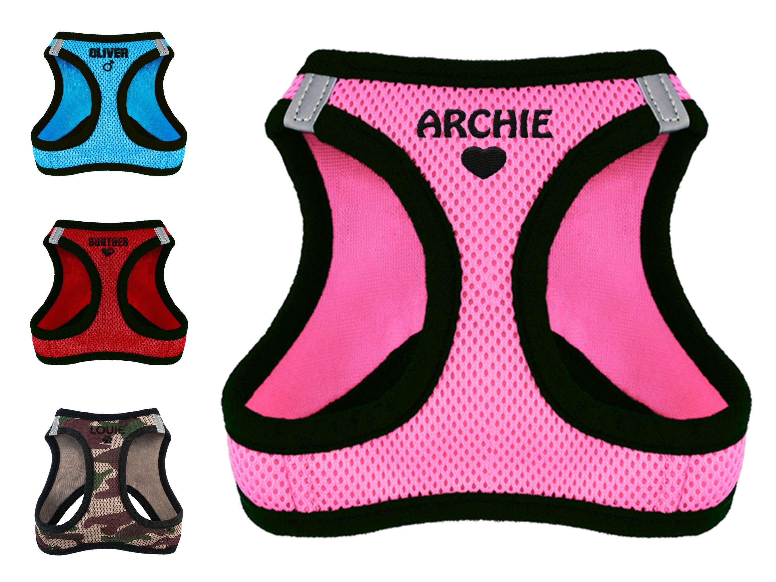 Embroidered Custom No Pull Dog Harness w/Dog's Name - 5 Fonts, 7 Icons - All Weather Mesh Step in Vest Harness for Small and Medium Dogs