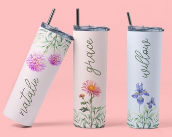 Personalized Birth Flower Coffee Cup With Name, Personalized Gifts for Her, Birth Flower Tumbler, Bridesmaid Gifts, Christmas Gifts for Mom