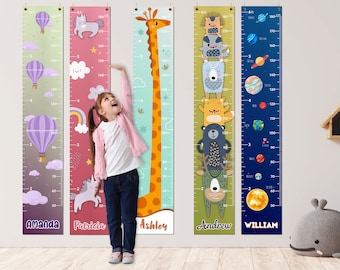 Personalized Kids Growth Chart - 12 Designs, 13oz Vinyl Height Measurement ft. cm, inches Chart for Toddlers - Ruler for Kids