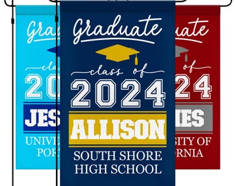 Personalized Graduation Garden Flag w/ Name & School Name - 3 Sizes - Outdoor Graduation Decoration 2024 - Class of 2024 Yard Sign