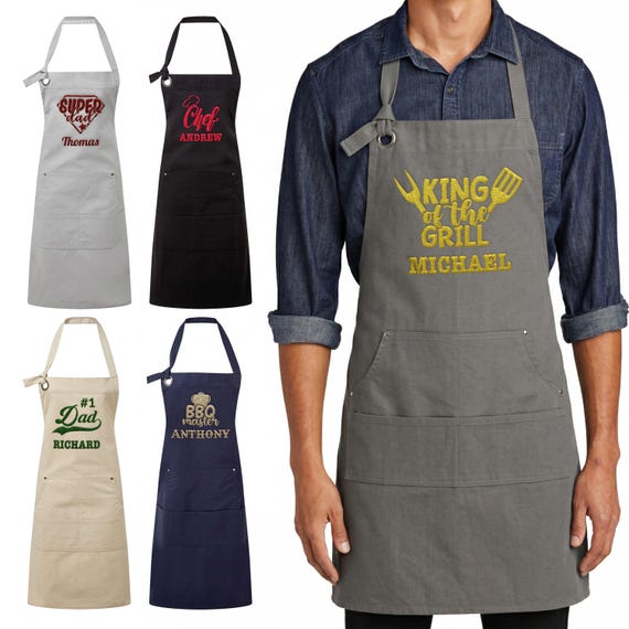 Custom Embroidered Apron for Men, Dad Apron for Fathers Day - Birthday Gifts for Dad, Grilling Gifts for Men, Personalized Gifts for Him