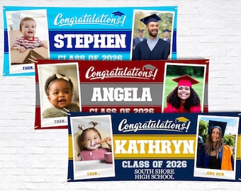 Personalized Graduation Banner w/ Photo, Name & School - 3 Sizes - Outdoor Graduation Decoration 2026 - Class of 2026 - Graduation Yard Sign