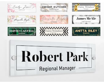 Personalized Name Plate for Wall - 28 Background Options - Coworker Gifts, Workspace Decorations, Professional Office Decor