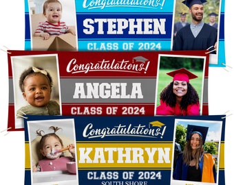 Personalized Graduation Banner w/ Photo, Name & School - 3 Sizes - Outdoor Graduation Decoration 2024 - Class of 2024 - Graduation Yard Sign