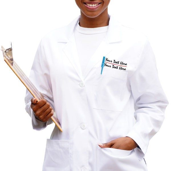 Personalized Embroidered Lab Coat w/ 7 Design Options & Name, Text - Embroidered Long Sleeve Lab Coat for Women