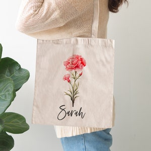 Birthday Gifts For Women, Personalized Tote Bag with Name & Birth Flower, 16x15 I 12 Flowers I Gifts for Women, Bridesmaid Proposal Gifts