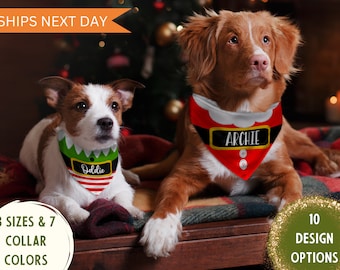 Personalized Premium Dog Bandana Over Collar - 10 Designs, 3 Sizes, 8 Collar Colors- Christmas Dog Scarf for Small, Medium, Large Dog Breeds