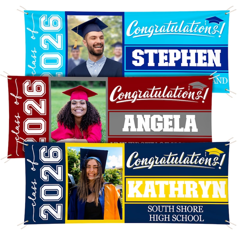 Personalized Graduation Banner w/ Photo, Name & School - 3 Sizes - Outdoor Graduation Decoration 2026 - Class of 2026 - Graduation Yard Sign image 2