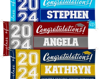 Personalized Graduation Banner w/ Name & School Name - 3 Sizes - Outdoor Graduation Decoration 2024 - Class of 2024 - Graduation Yard Sign