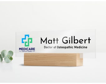 Desk Name Plate Personalized with Business Logo - Coworker Gifts, Workspace Decorations, Professional Office Decor