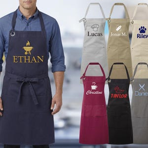 Custom Embroidered Apron for Men & Women, 18 Icons, 18 Threads, 8 Fonts - Gifts for Dad, Grilling Gifts for Men, Personalized Gifts for Him