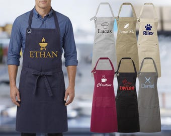 Custom Embroidered Apron for Men & Women, 18 Icons, 18 Threads, 8 Fonts - Gifts for Dad, Grilling Gifts for Men, Personalized Gifts for Him