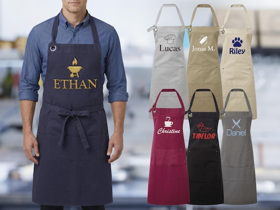Custom Embroidered Apron for Men & Women, 18 Icons, 18 Threads, 8 Fonts - Gifts for Dad, Grilling Gifts for Men, Personalized Gifts for Him