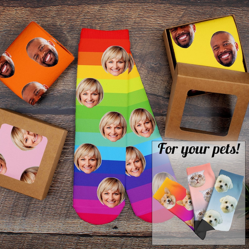 Custom Face Socks, 17 Designs | Funny Socks with Faces for Men Women Cats Dogs, Personalized Photo Gifts | Personalized Socks for Women Men 