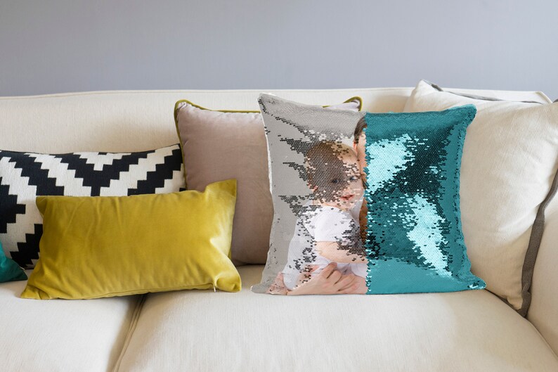 Custom Photo Sequin Pillow Cases Mermaid Sequin Pillow Case w Picture Mermaid Reversible Throw Pillowcase, Decorative Cushion Pillow Case image 7