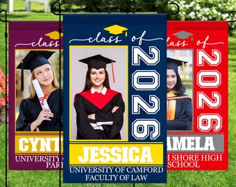 Personalized Graduation Garden Flag w/ Photo, Name & School Name - 3 Sizes - Outdoor Graduation Decoration 2026 - Class of 2026 Yard Sign